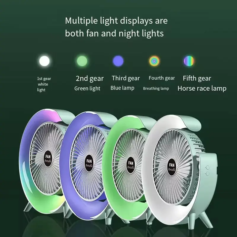 (Net) Powerful 3 Speed With Colorful Light Adjustable Usb Small Charged Cooler Table Cooling Portable Min Fan RechargeableBlue