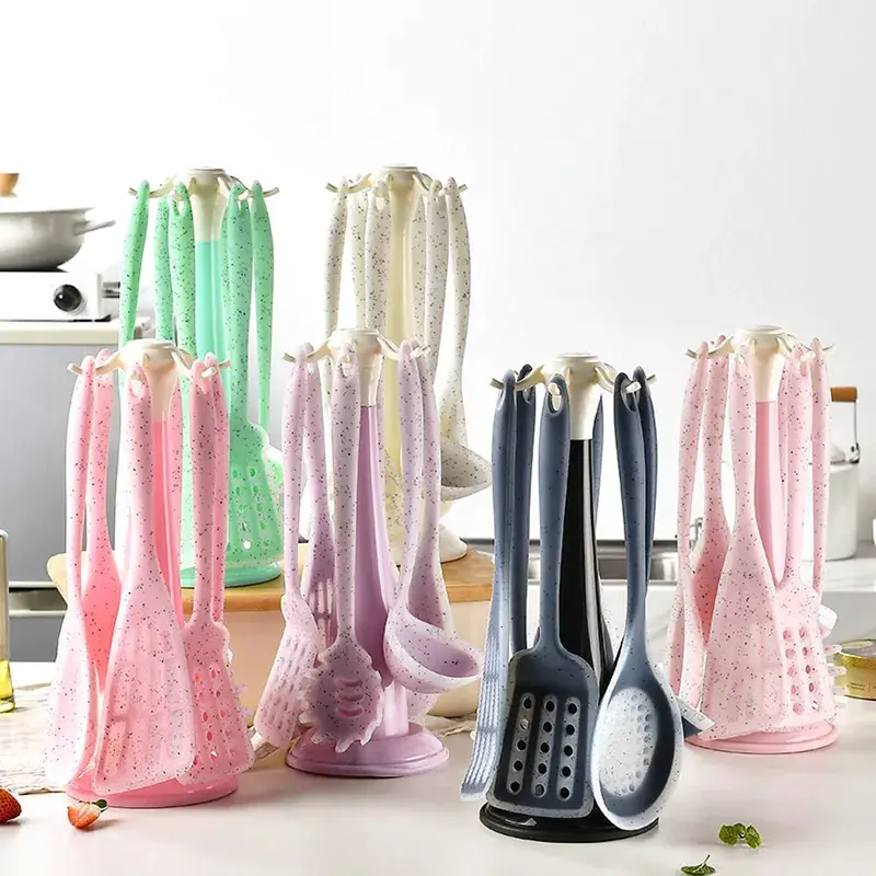 (NET) Silicone Cooking Utensil Set With Metal Holder 7 pcsNavy