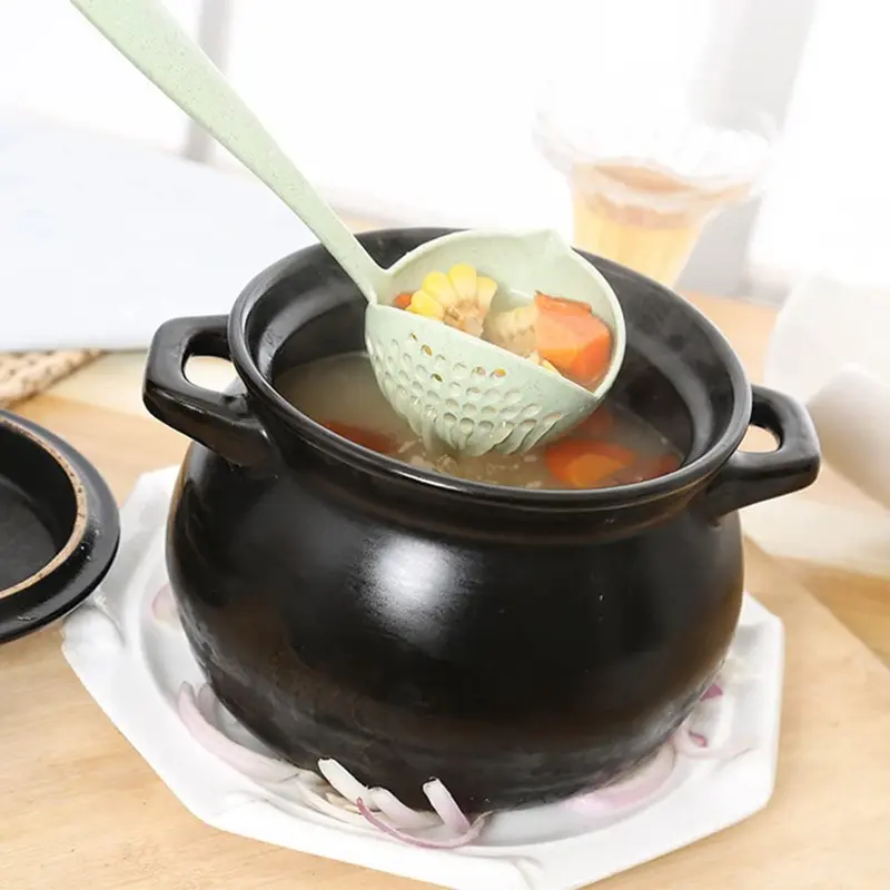2 In 1 Kitchen Ladle Soup Pan Spoon with Filter StrainerPink
