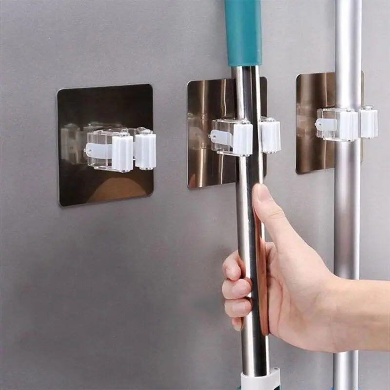 **(NET)**Plastic Wall Mounted Mop Organizer Holder 4 Pieces / 22FK047White
