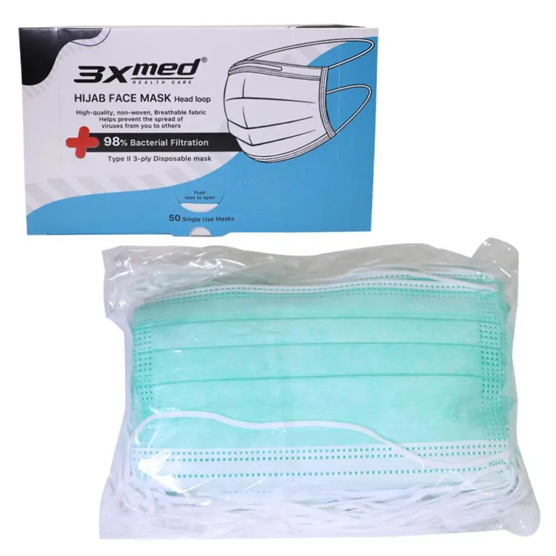 3X med Hijab Face Mask  50 pcsBlue