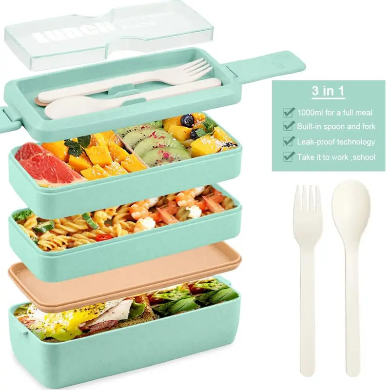 Bento Box Lunch 900ml Box3-in-1 Compartment Bento Lunch Box for Kids and Adults Microwave and Dishwasher SafeBeige