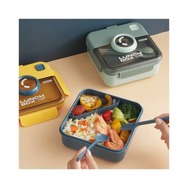 Bento Lunch Box for Kids and Adults 2 Compartments Lunch Square Container 1000mlGreen