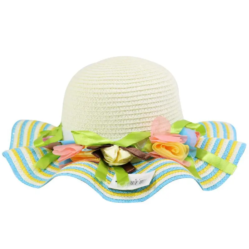 Straw Flower Designed Hat / E-259Blue