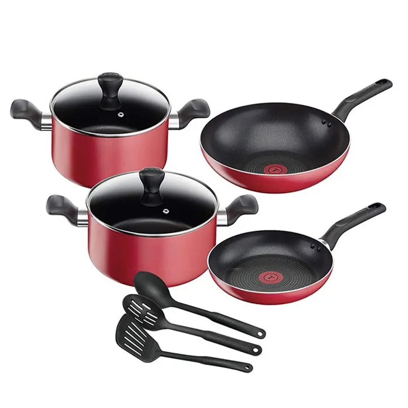 Tefal Super Cook Set 9 pieces Red Non-Stick Cookware Aluminum / B243S986