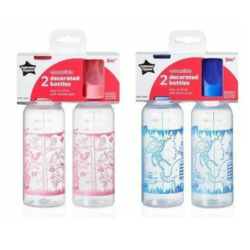 Tommee Tippee Essentials - TWIN PACK Decorated Bottles (2 pcs) - 250ml 3m Blue