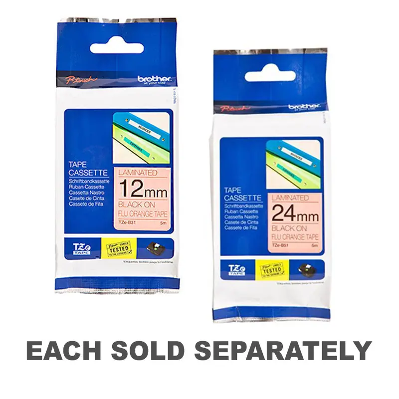 Brother Laminated Black on Orange Labelling Tape12mm