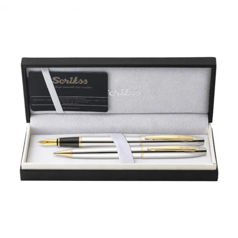 Scrikss Set Pen Fountain Ballpoint Gold Chrome 35